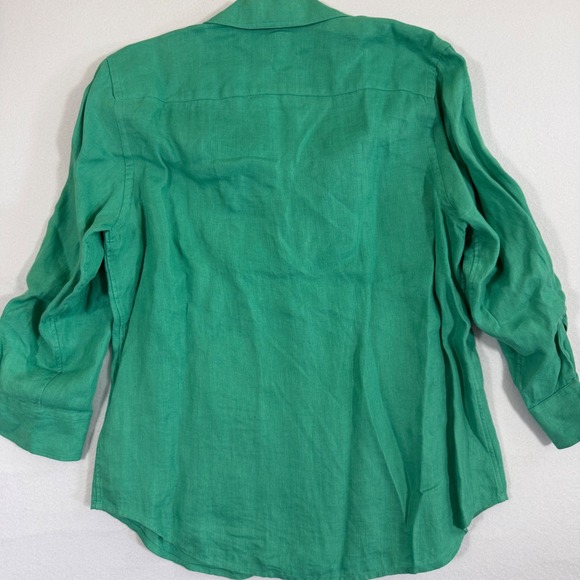 Lauren Ralph Lauren Green 100% Linen Herringbone Button Down Shirt Large - Picture 8 of 9